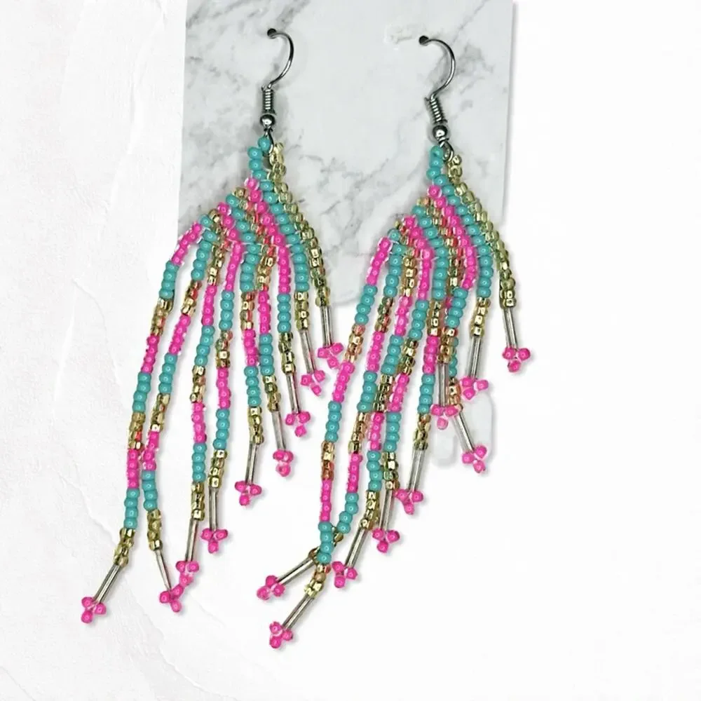 6674. Hot Pink Seed Bead Earrings